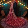 Red Classy Pakistani Wedding long Trail lehenga with short Split Jacket and Embellishment - DN-1346