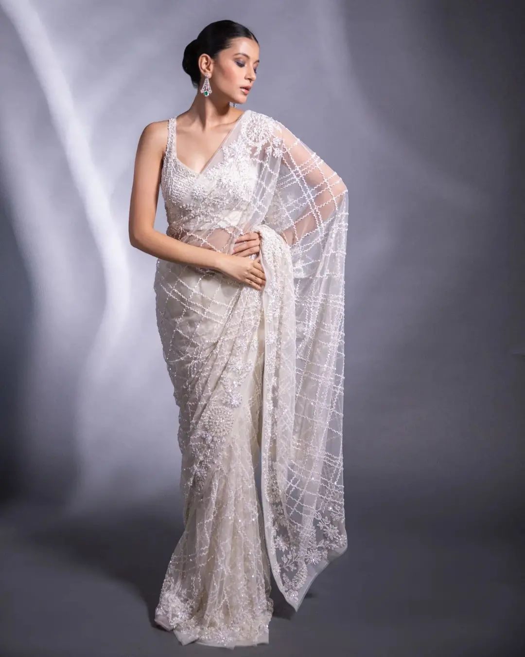 Gorgette Partywear Designer Saree with Embroidery Bespoke made to order - DN-1289