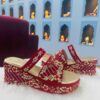 Red Wedding and Partywear Designer Wedge with Embroidery Bespoke made to order - DN-1292