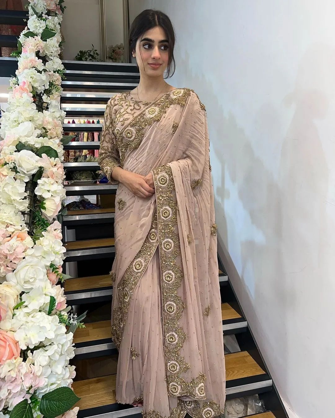 Light Pink Partywear and Wedding Designer Saree with Embroidery Bespoke made to order - DN-1294