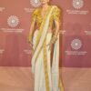Designer Wedding and Reception white and Golden Embroidered saree Bespoke - DN-1184