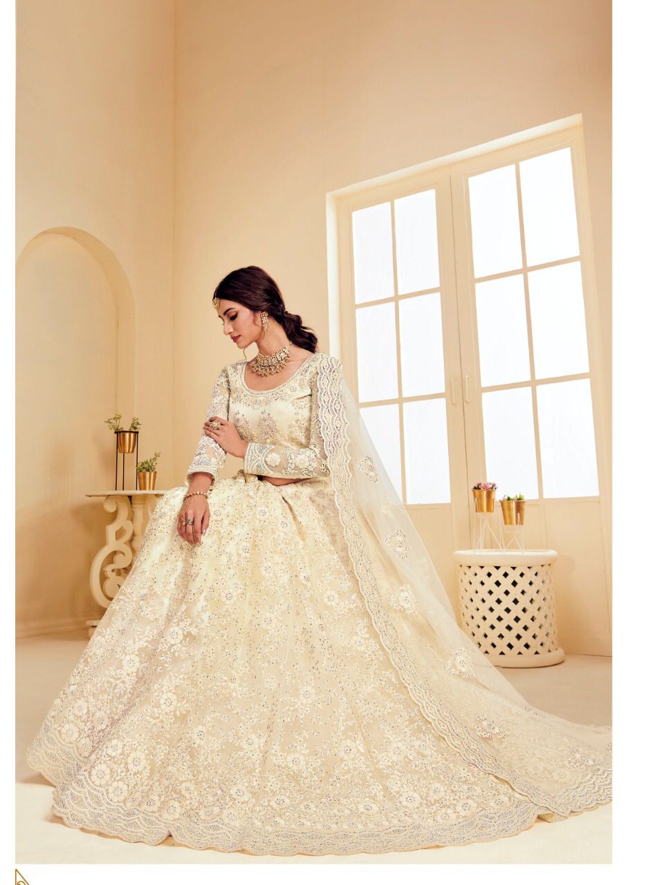 SOFT PREMIUM NET WITH HEAVY EMBROIDERY LEHENGA WITH CROP TOP - DN-2011