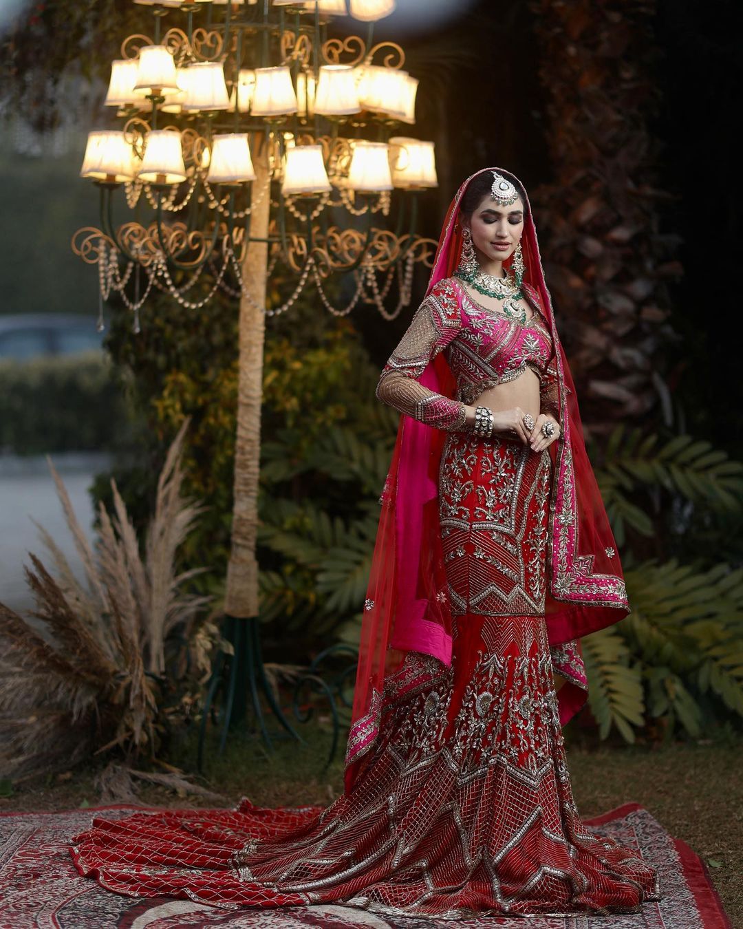 Classy Red Designer Mermaid Style Bridal lehenga with long Trail and Embroidery Bespoke made to order - DN-1224