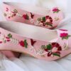 women and girls Baby pink party wear mid heels sandal with beautiful embroidery - DN-2063