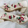 women off white party wear mid heels sandal with embroidery - DN-2062