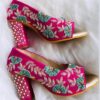 Hot pink bridal mid heels sandal with emblishment embroidery - DN-2060